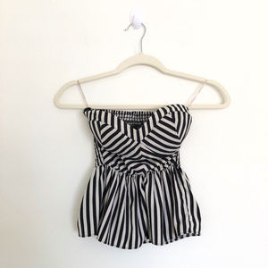 Rampage Black and White Striped Peplum Top